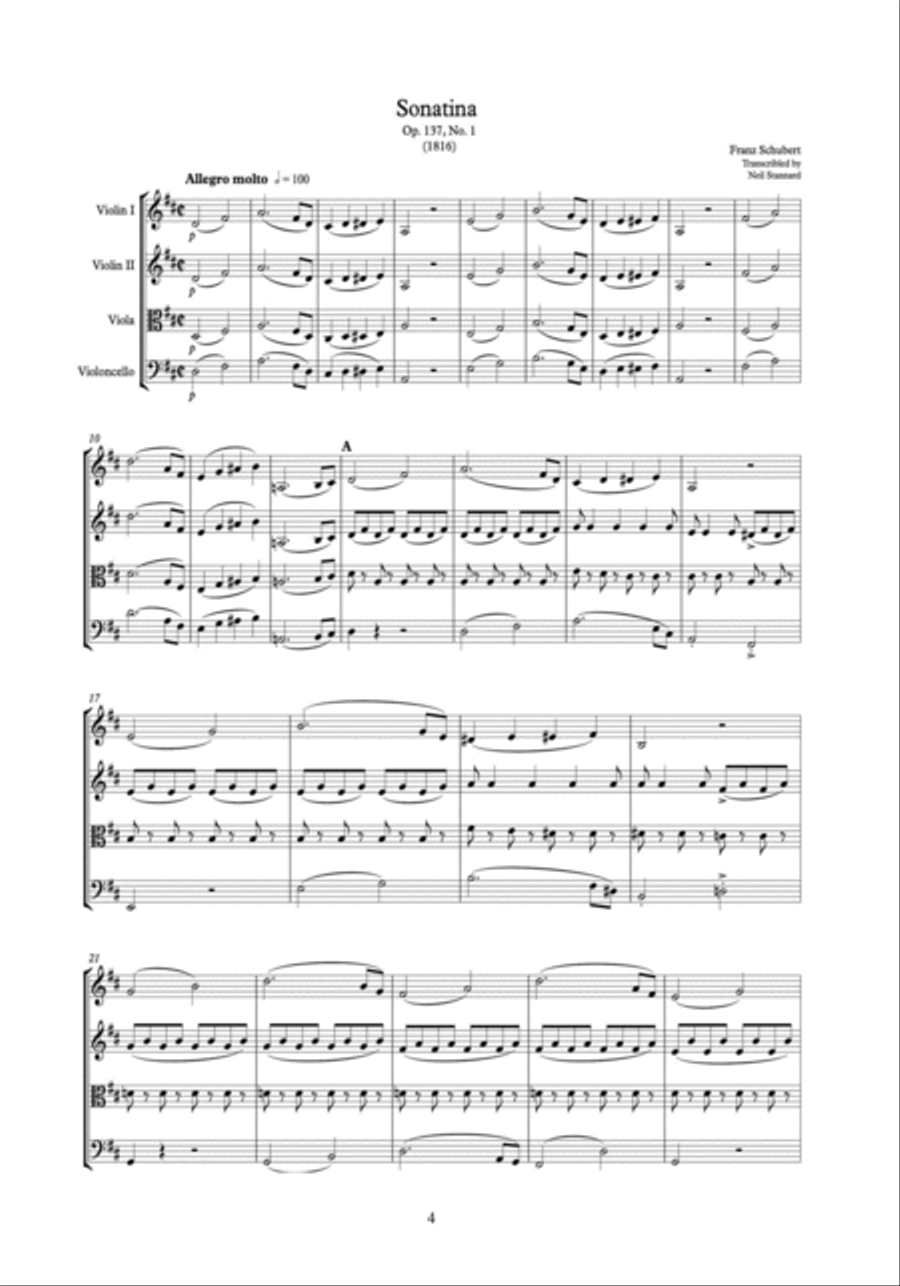 Schubert Sonatinas Op. 137 for String Quartet SCORE String Quartet scores gallery preview page 4