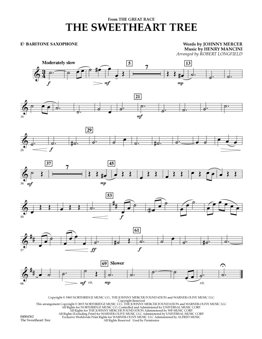 The Sweetheart Tree (from The Great Race) - Eb Baritone Saxophone
