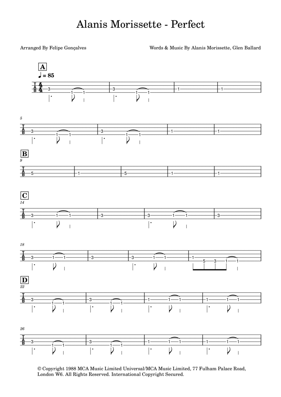 Perfect Bass Guitar Tablature scores gallery preview page 1