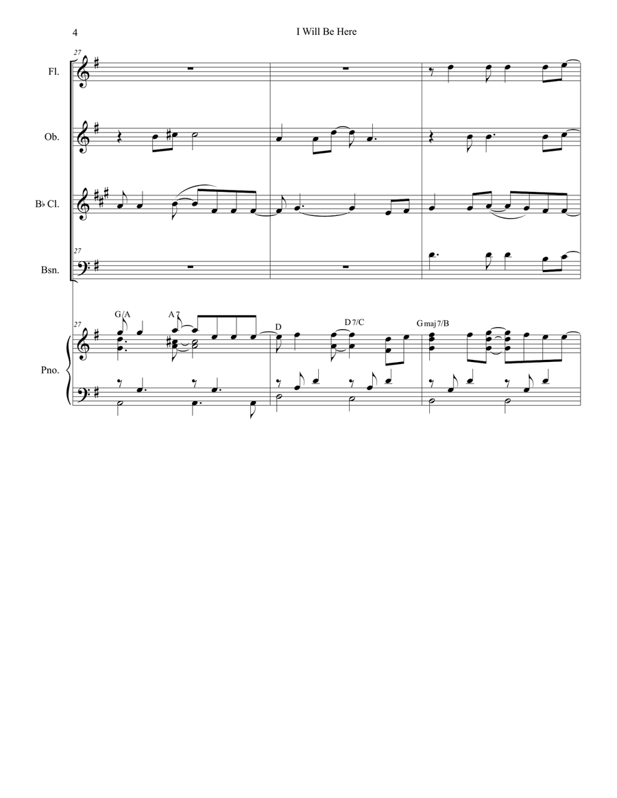I Will Be Here Woodwind Quartet scores gallery preview page 4