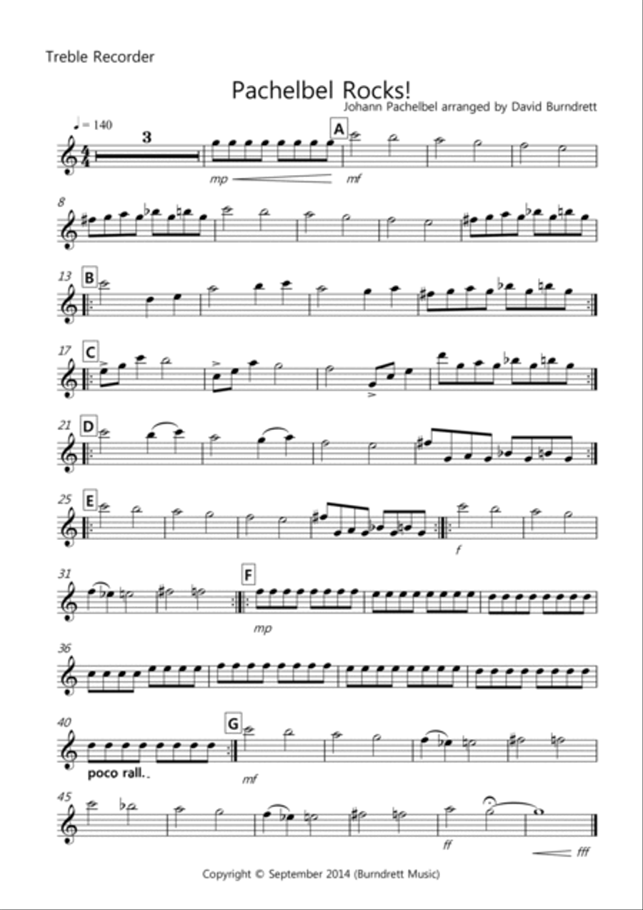 Pachelbel Rocks! for Recorder Quartet Recorder scores gallery preview page 6