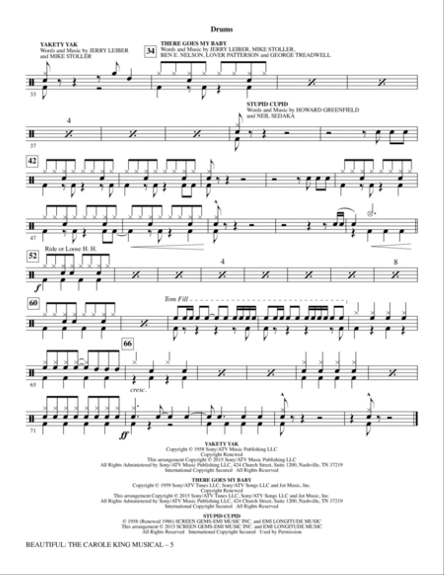 Beautiful: The Carole King Musical (Choral Selections) - Drums Choir scores gallery preview page 5