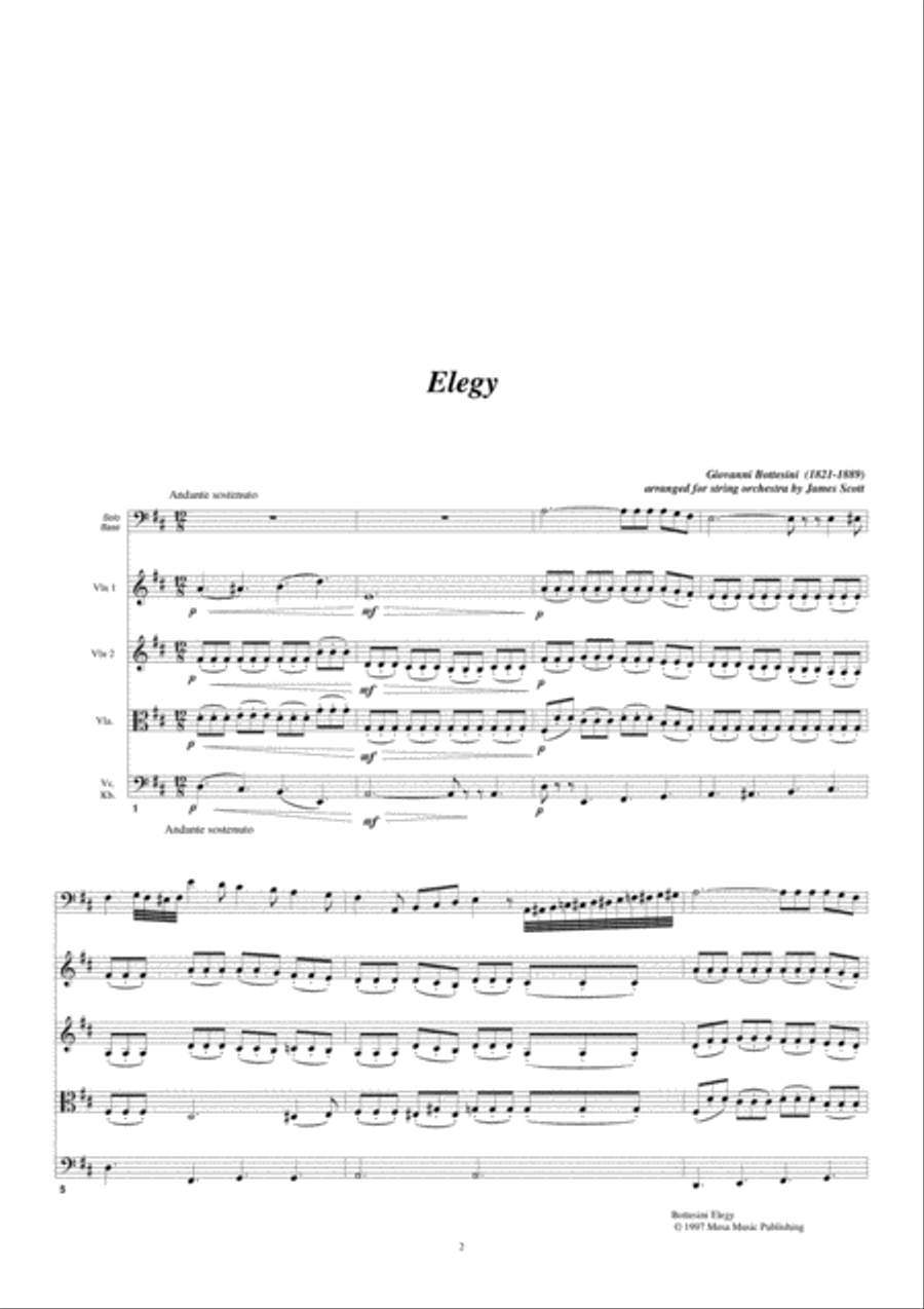 Giovanni Bottesini, Elegy, for solo double bass in solo tuning and string quartet, quintet or strin String Quartet scores gallery preview page 2