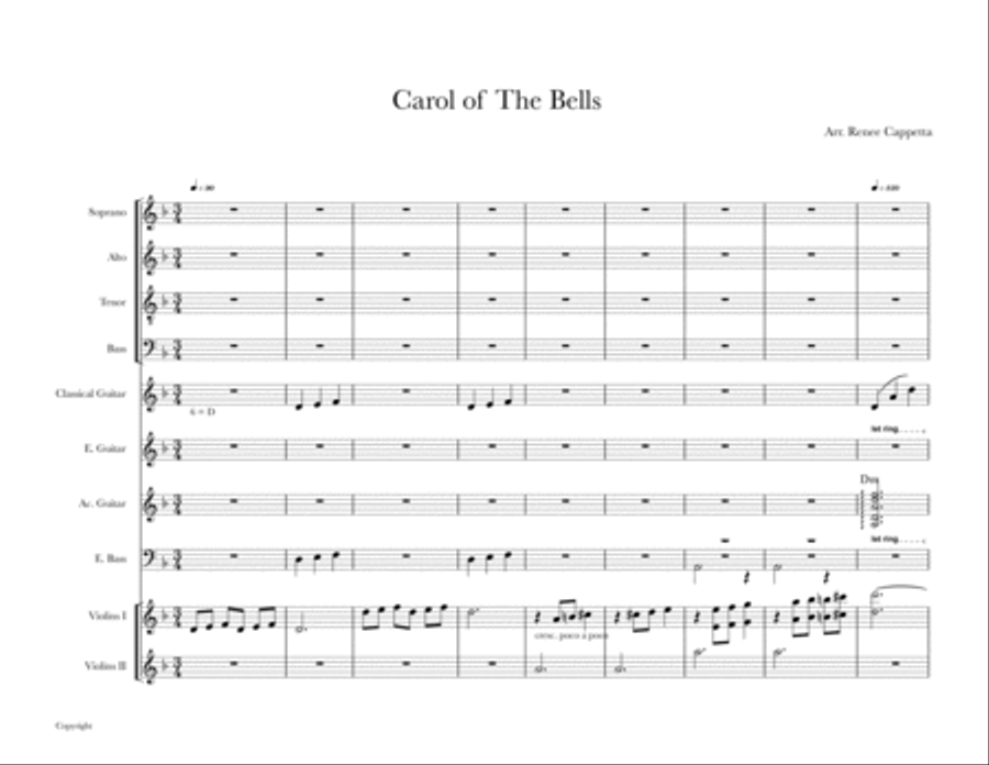 Carol of the Bells for voice, violin and guitars Small Ensemble scores gallery preview page 1
