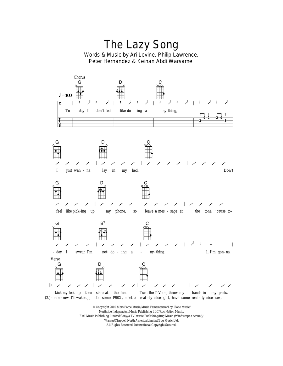 The Lazy Song Ukulele scores gallery preview page 1