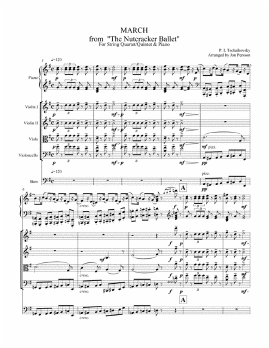Nutcracker Ballet - March for Strings and Piano - Score only Piano Quintet scores gallery preview page 1
