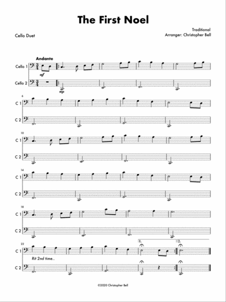 First Noel - Easy Cello Duet String Duet scores gallery preview page 1