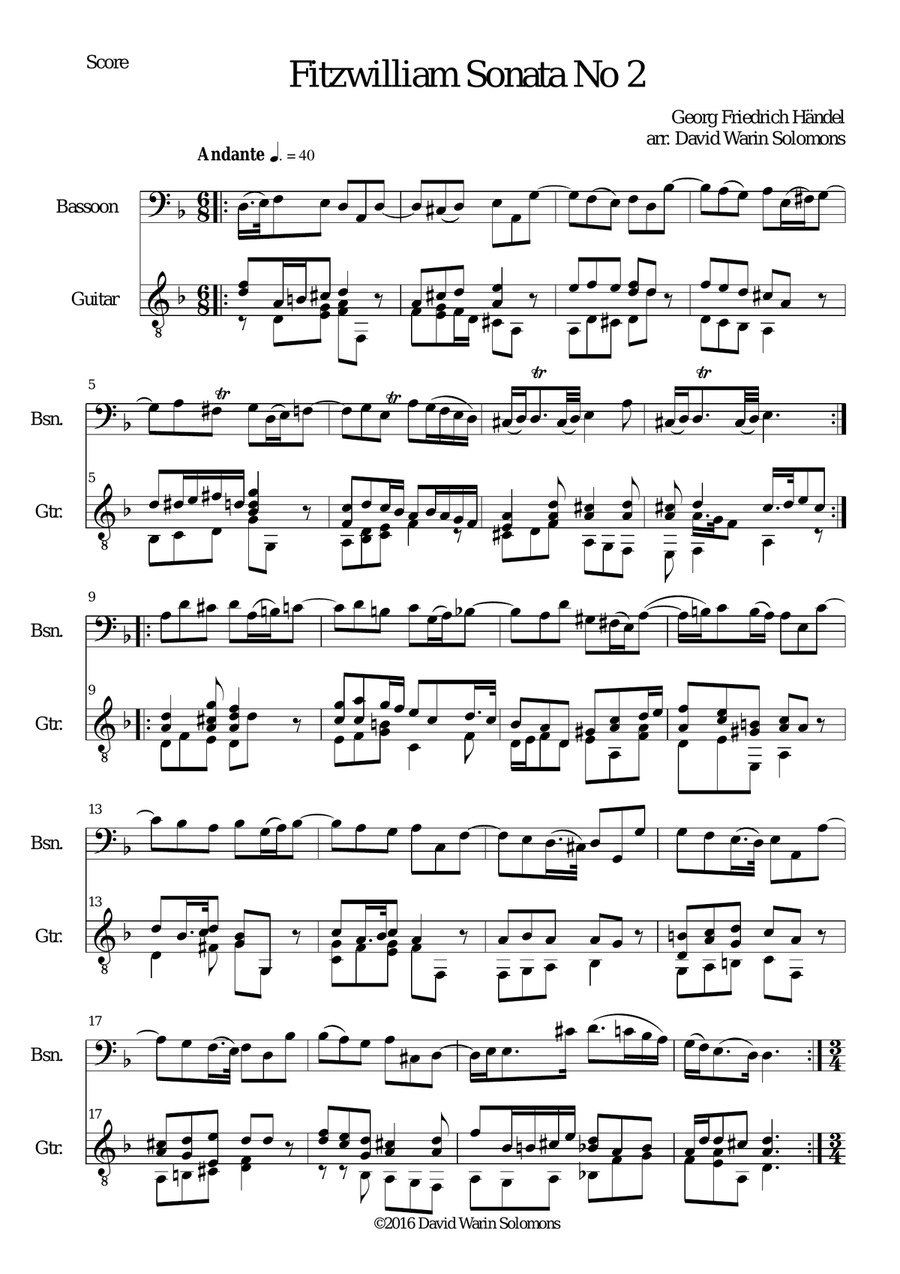 Fitzwilliam Sonata No 2 for bassoon and guitar Bassoon scores gallery preview page 1