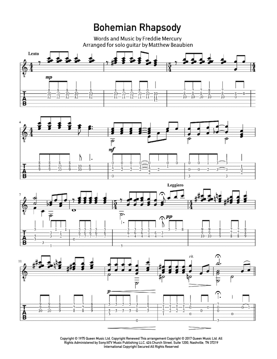 Bohemian rhapsody classical guitar sale
