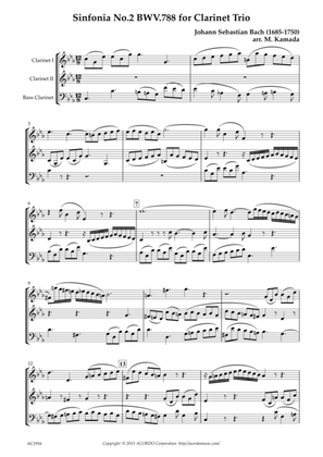 Sinfonia No.2 BWV.788 for Clarinet Trio