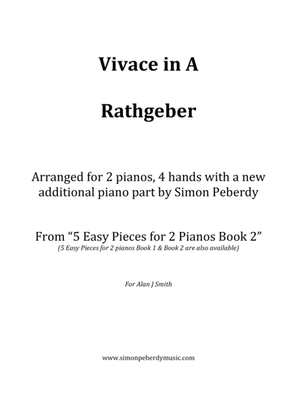 Book cover for Vivace in A by Rathgeber for 2 pianos (2nd piano part by Simon Peberdy). Easy music for 2 pianos