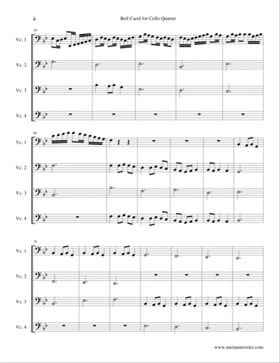 Bell Carol for Cello Quartet Cello scores gallery preview page 4