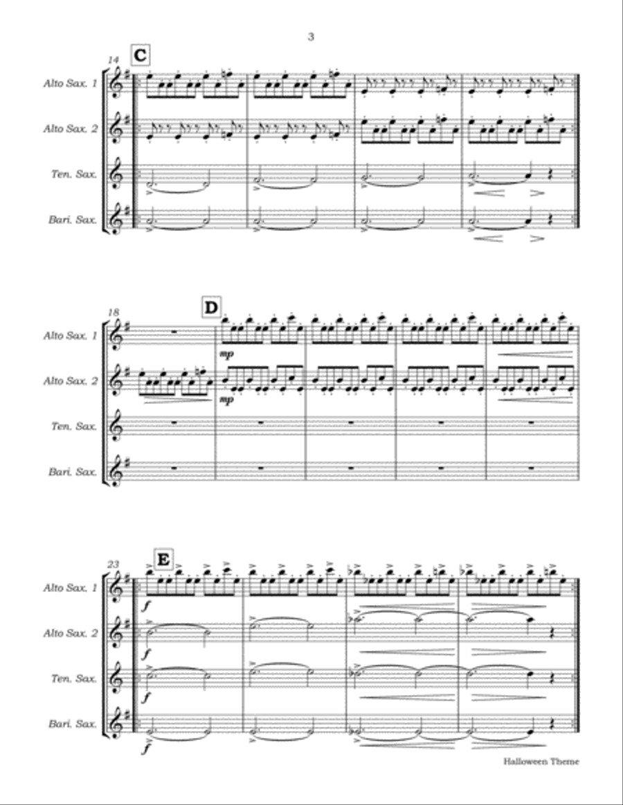 Halloween Theme Saxophone Quartet scores gallery preview page 6