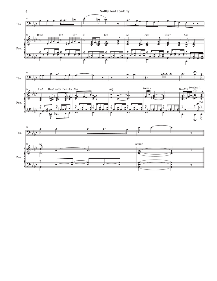 Softly And Tenderly (Trombone solo and Piano) Piano scores gallery preview page 4
