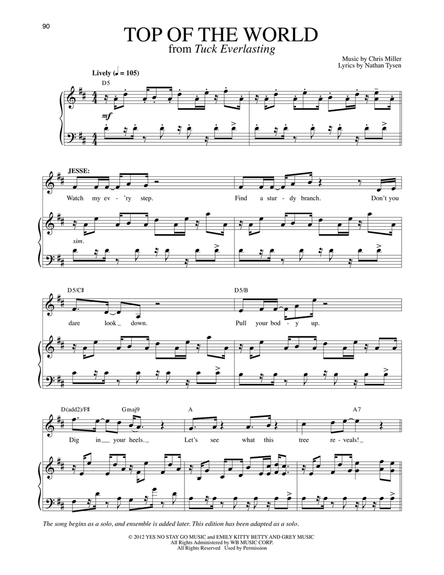 Top Of The World (Solo Version) (from Tuck Everlasting) Tenor Voice scores gallery preview page 1
