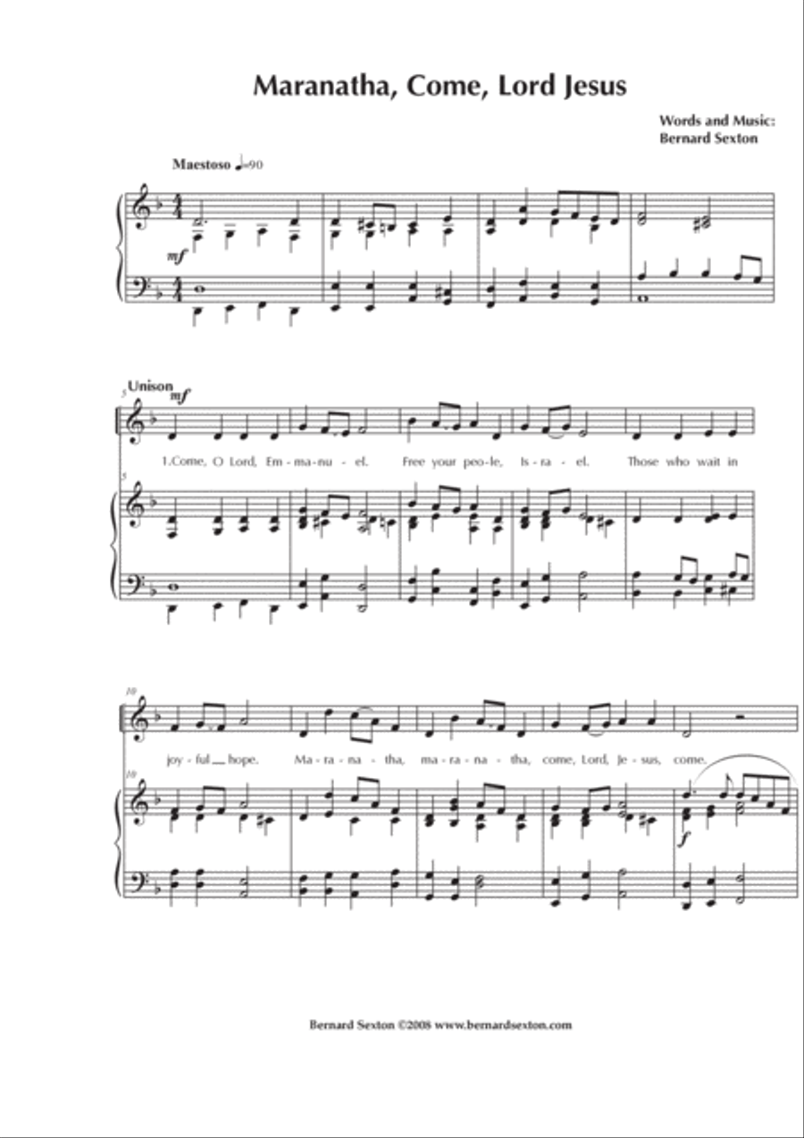 Maranatha, Come, Lord Jesus (Gathering Song for Advent) 4-Part scores gallery preview page 2