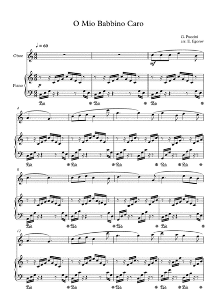 O Mio Babbino Caro, Giacomo Puccini, For Oboe & Piano image number null