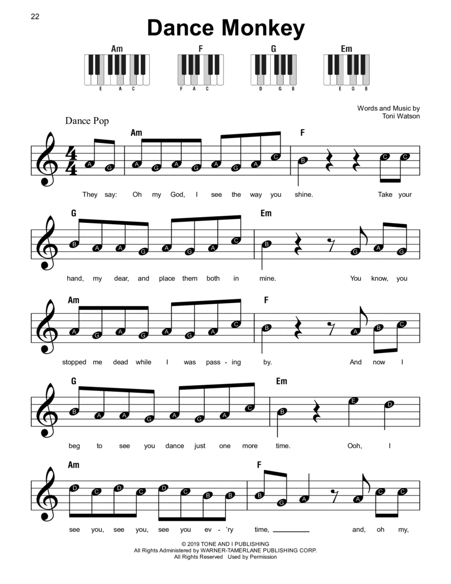 Dance Monkey Easy Piano scores gallery preview page 1