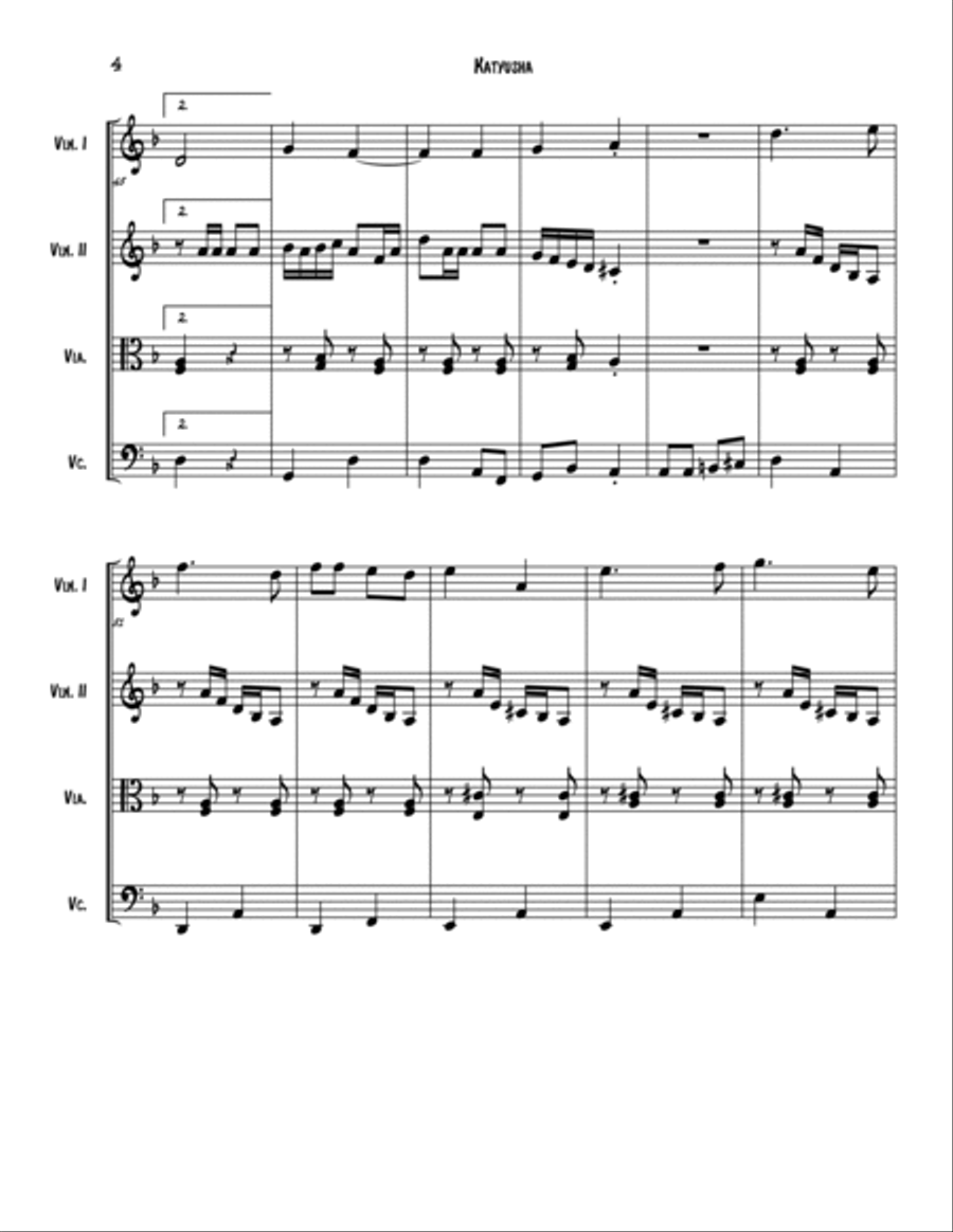 Katyusha Katyusha String Quartet scores gallery preview page 4