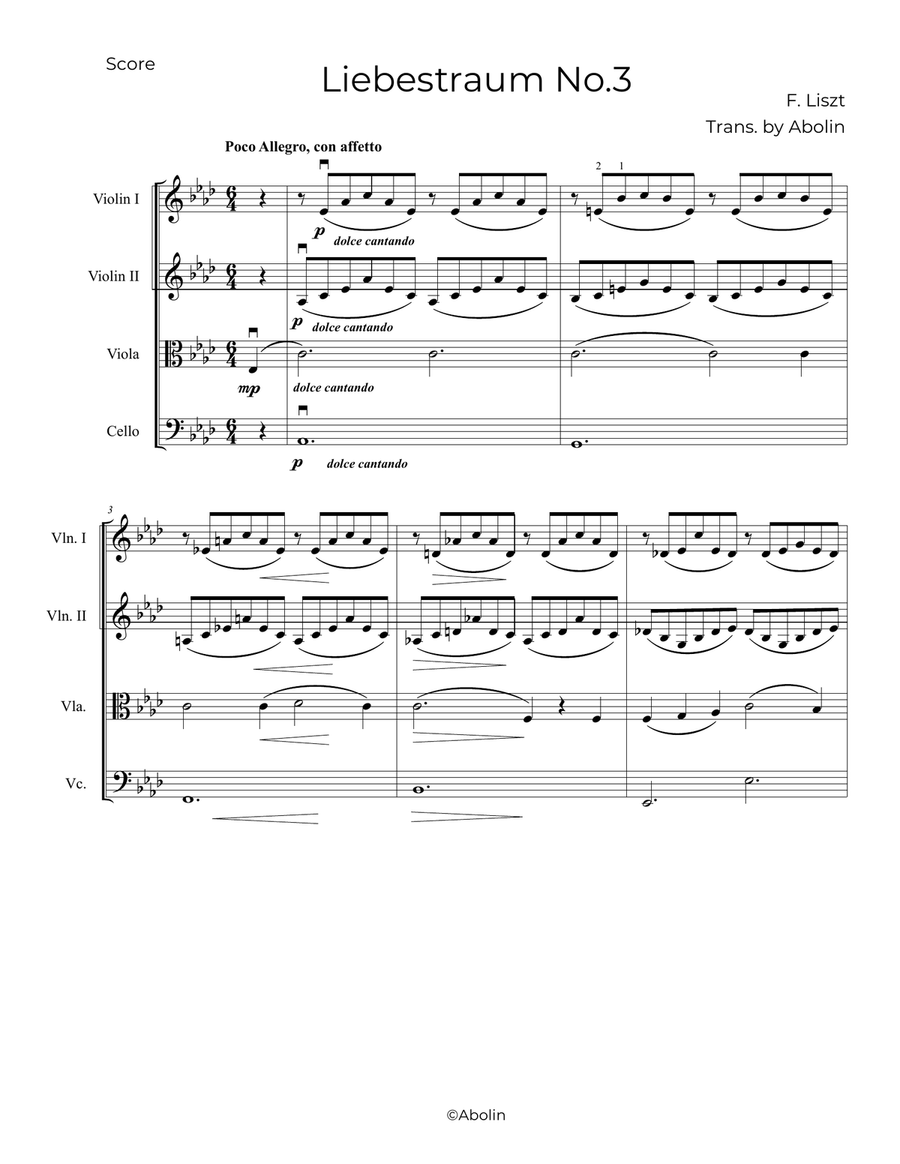 Liszt: Liebestraum S.541, No.3 - String Quartet String Quartet scores gallery preview page 2