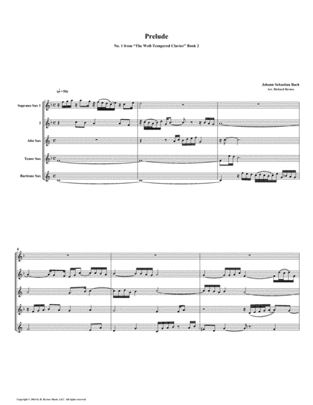 Prelude 01 from Well-Tempered Clavier, Book 2 (Saxophone Quintet) image number null