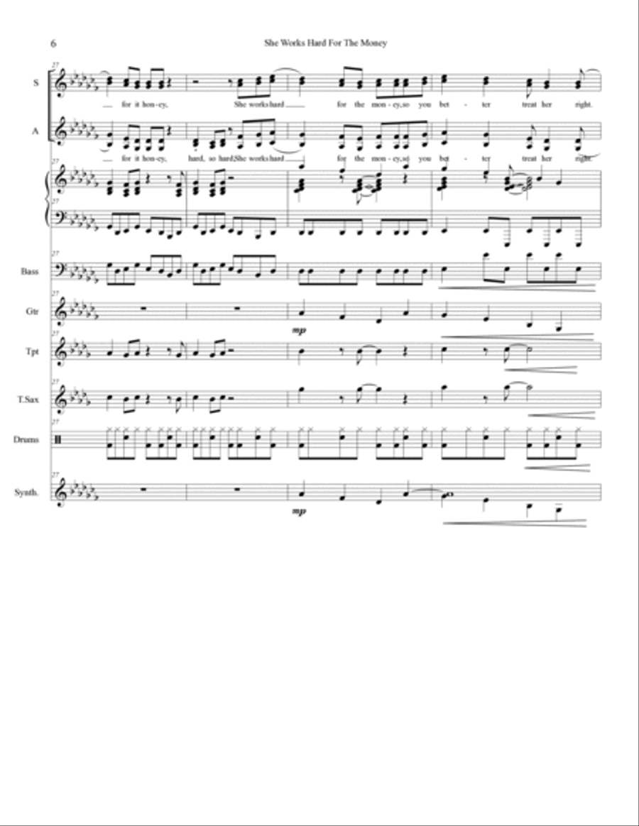 She Works Hard For The Money Tenor Saxophone scores gallery preview page 6
