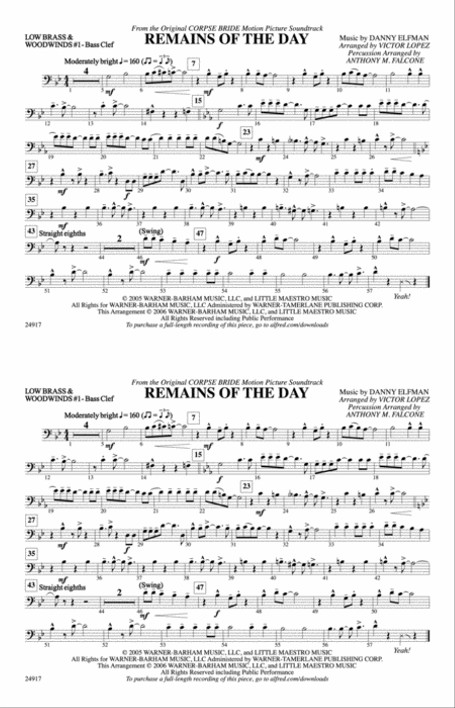 Remains of the Day (from Corpse Bride): Low Brass & Woodwinds #1 - Bass Clef Marching Band scores gallery preview page 1