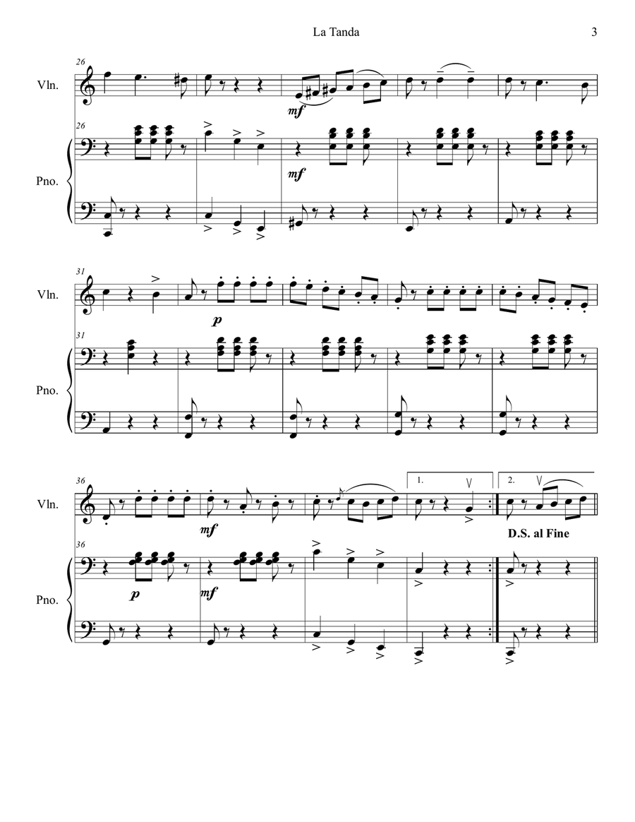 La Tanda (Spanish Dance) Violin Solo scores gallery preview page 3