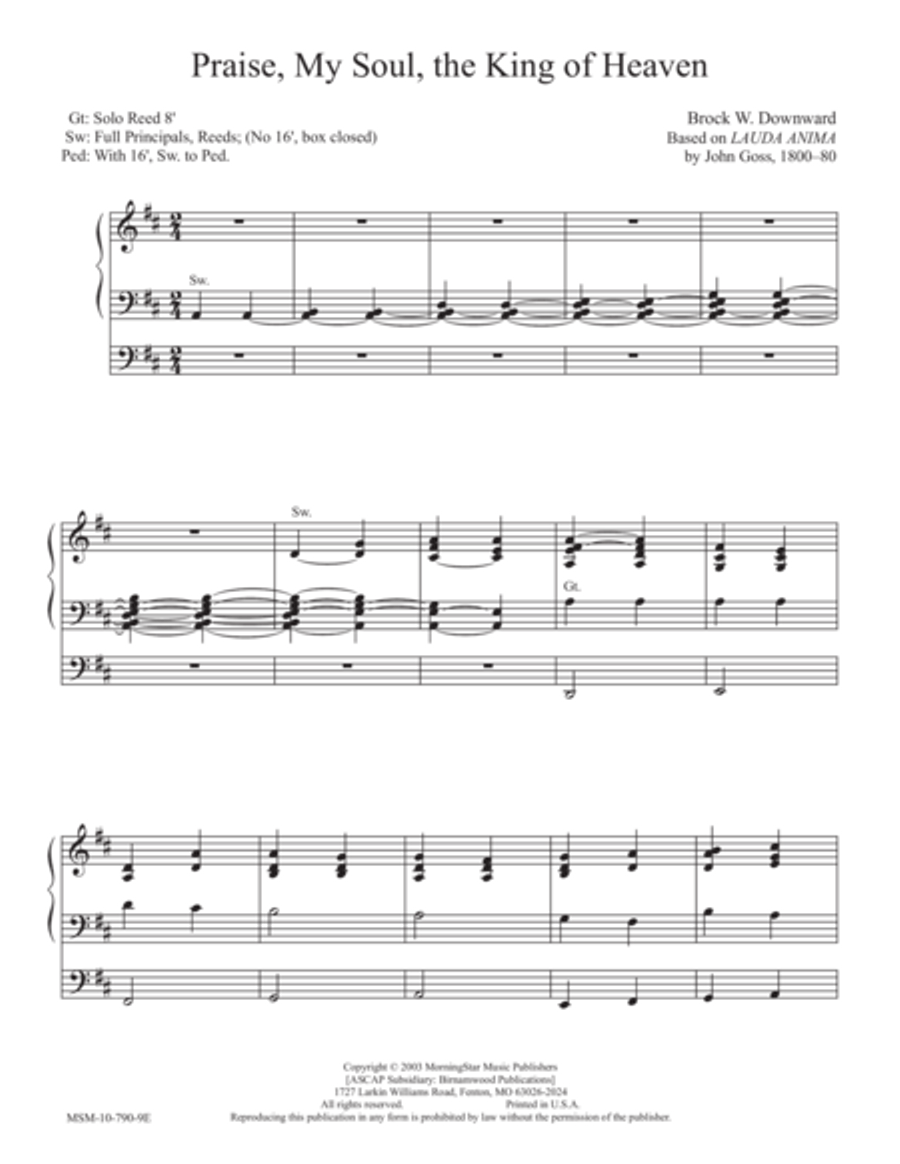 Praise, My Soul, the King of Heaven Organ scores gallery preview page 1