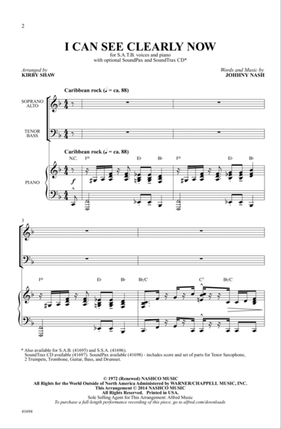 I Can See Clearly Now Choir scores gallery preview page 1