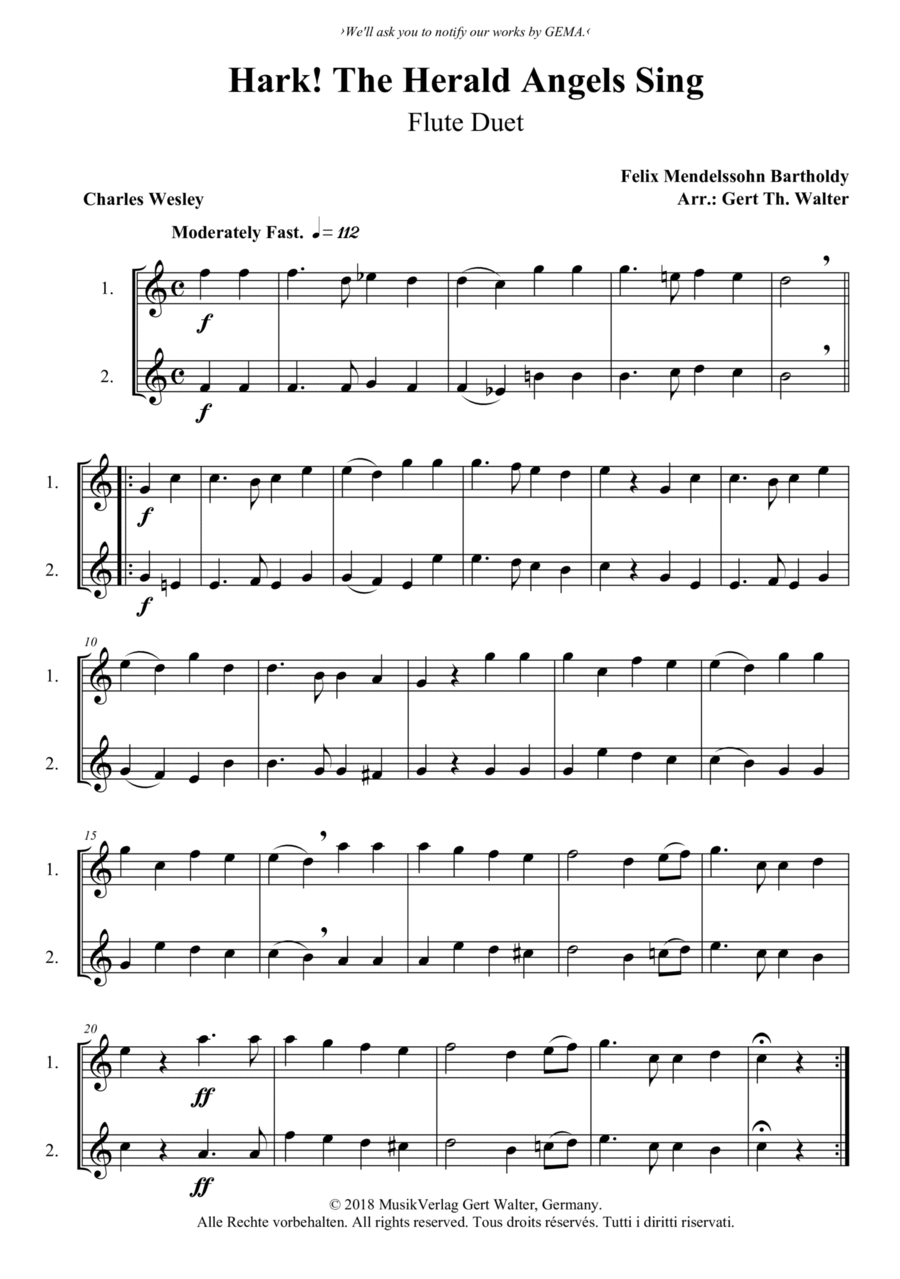 Hark! The Herald Angels Sing Flute Duet scores gallery preview page 1