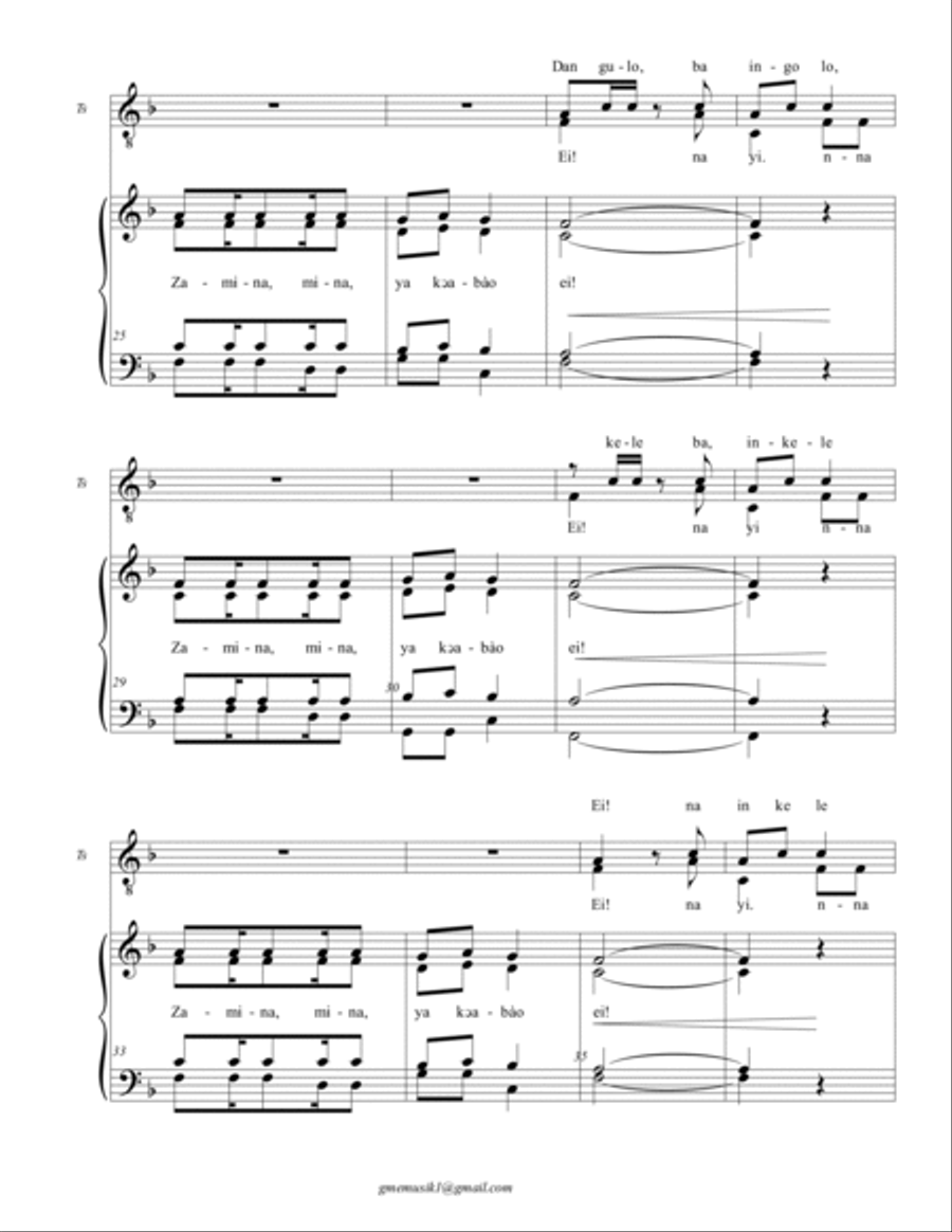 Zamina Mina(Yeako Aba O) 4-Part scores gallery preview page 3