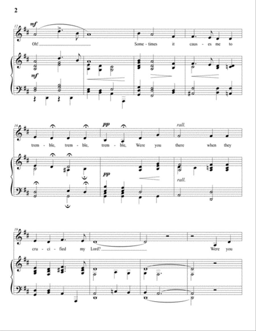BURLEIGH: Were you there? (transposed to D major) Voice scores gallery preview page 3
