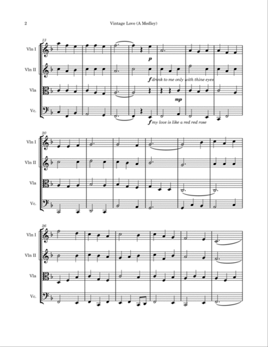 Vintage Love (A Medley) String Quartet scores gallery preview page 2