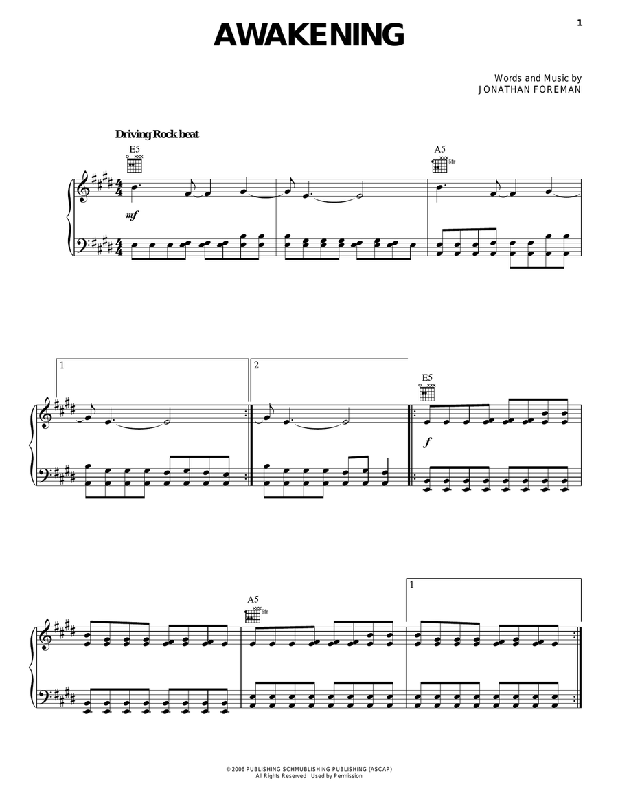 Awakening Piano, Vocal, Guitar scores gallery preview page 1