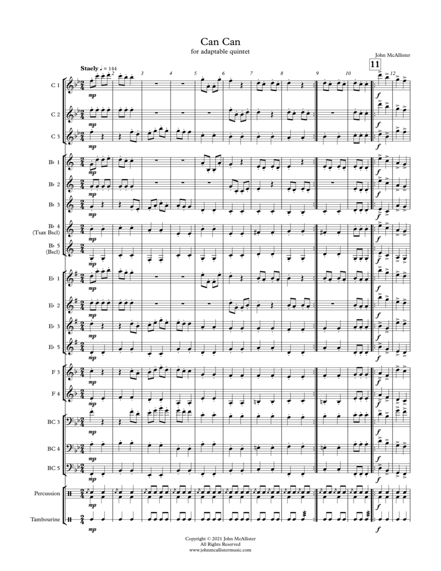 Can Can - for adaptable quintet Concert Band scores gallery preview page 1