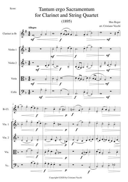 Tantum ergo Sacramentum for Clarinet and String Quartet image number null
