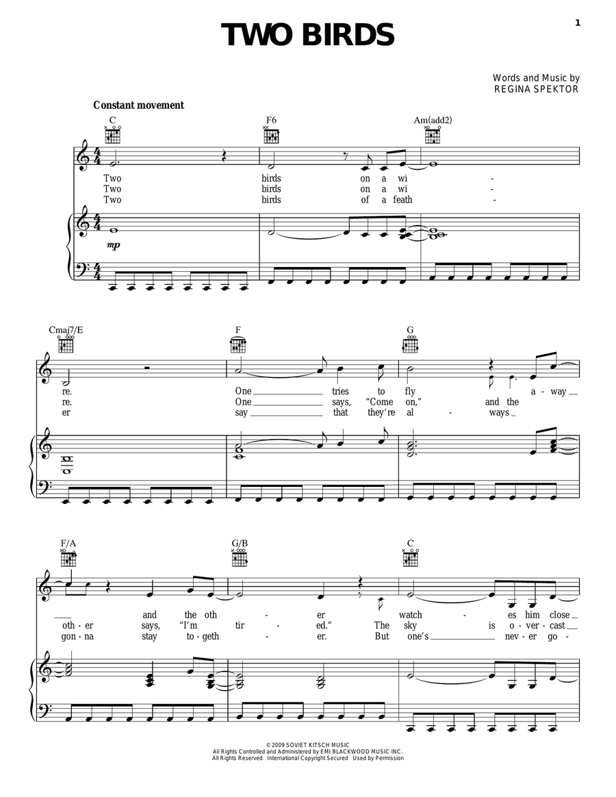 Two Birds Piano, Vocal, Guitar scores gallery preview page 1