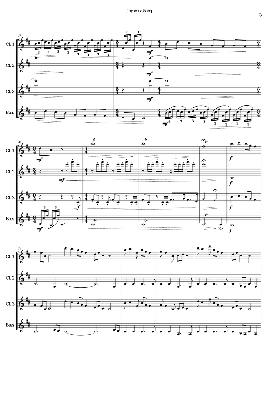Japanese Song (for unsung heroes) clarinet quartet Clarinet Quartet scores gallery preview page 2