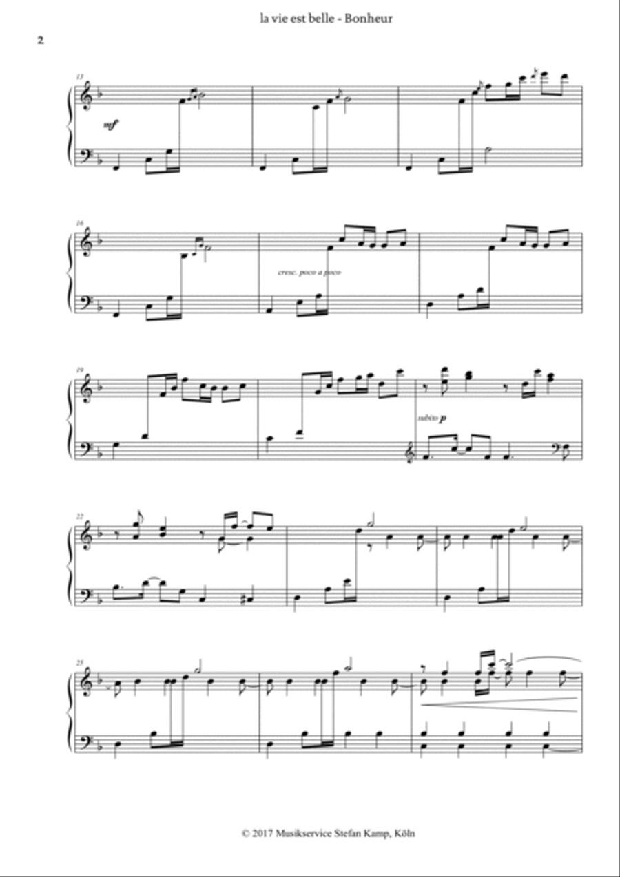Bonheur (La vie est belle) Piano Solo scores gallery preview page 2
