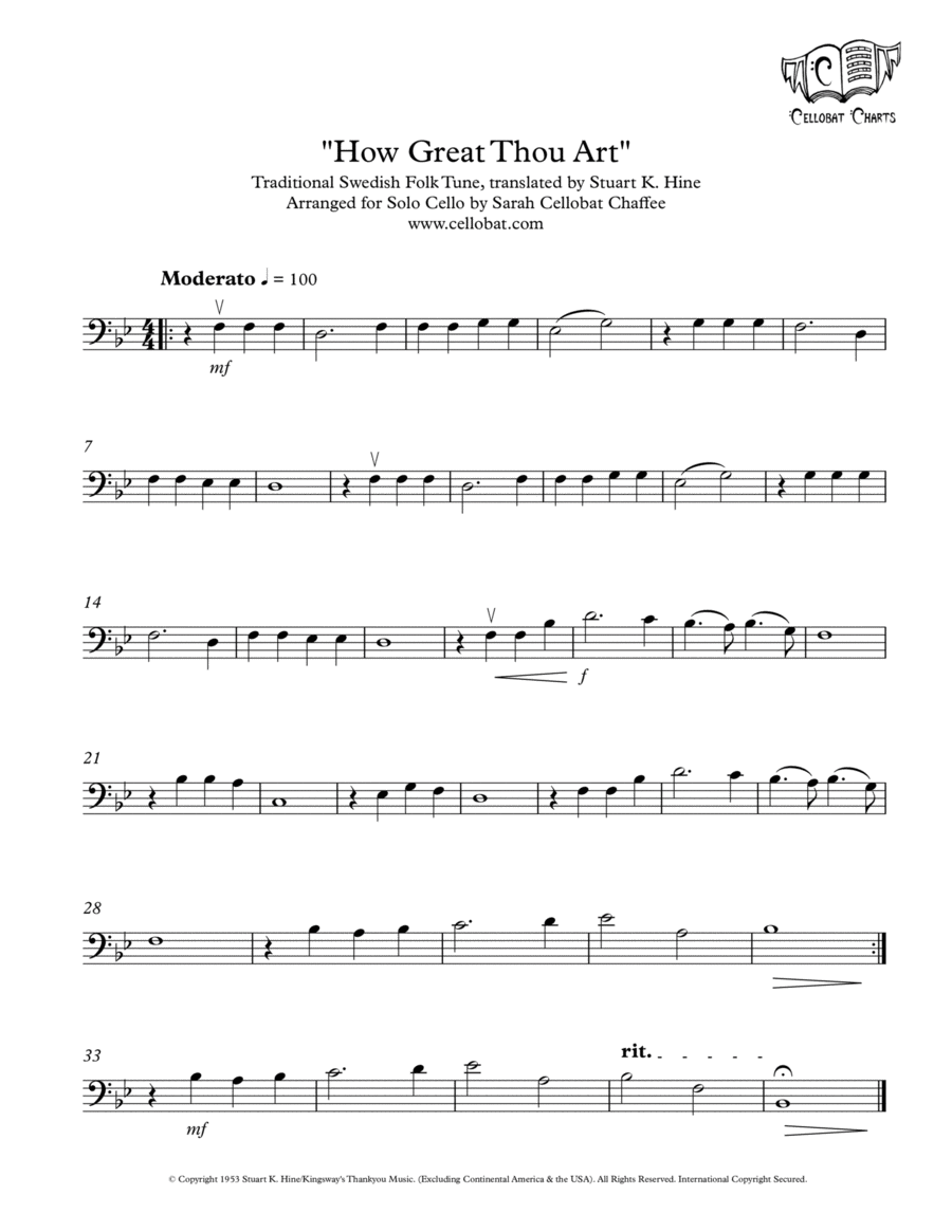 How Great Thou Art Cello Solo scores gallery preview page 1