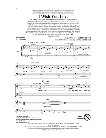 I Wish You Love (arr. Ed Lojeski)