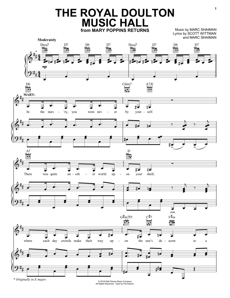 The Royal Doulton Music Hall (from Mary Poppins Returns) Piano, Vocal, Guitar scores gallery preview page 1