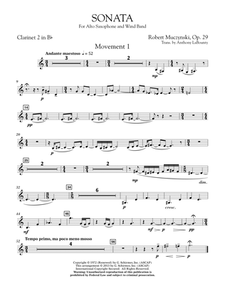 Sonata for Alto Saxophone, Op. 29 - Bb Clarinet 2