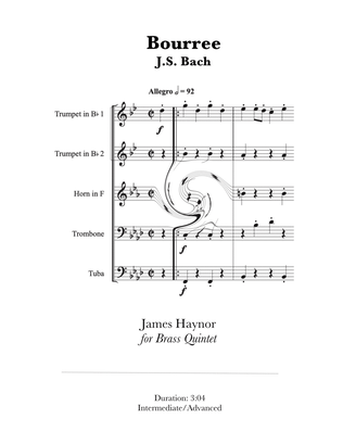 Book cover for Bourree form the Second Violin Sonata for Brass Quintet