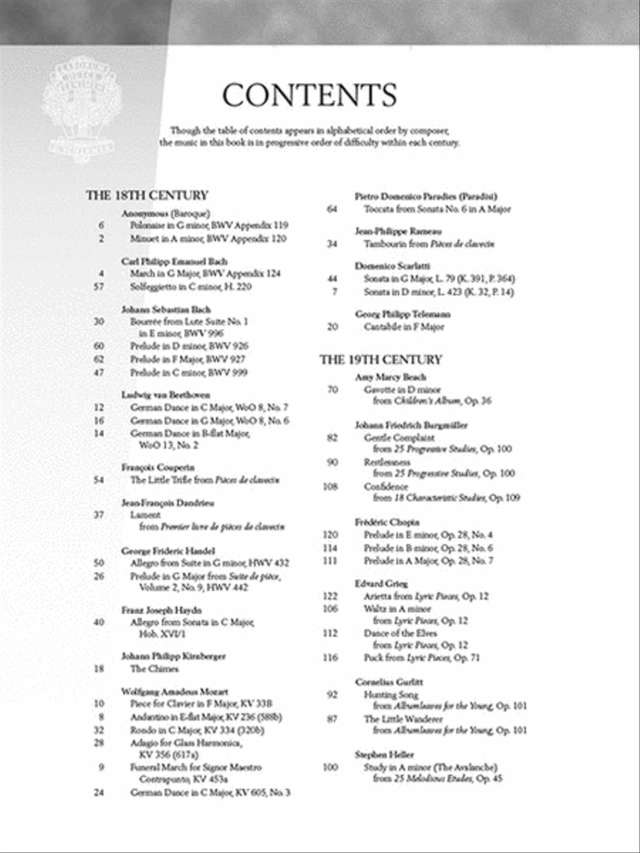 Three Centuries of Piano Music: 18th, 19th & 20th Centuries Piano Solo scores gallery preview page 2