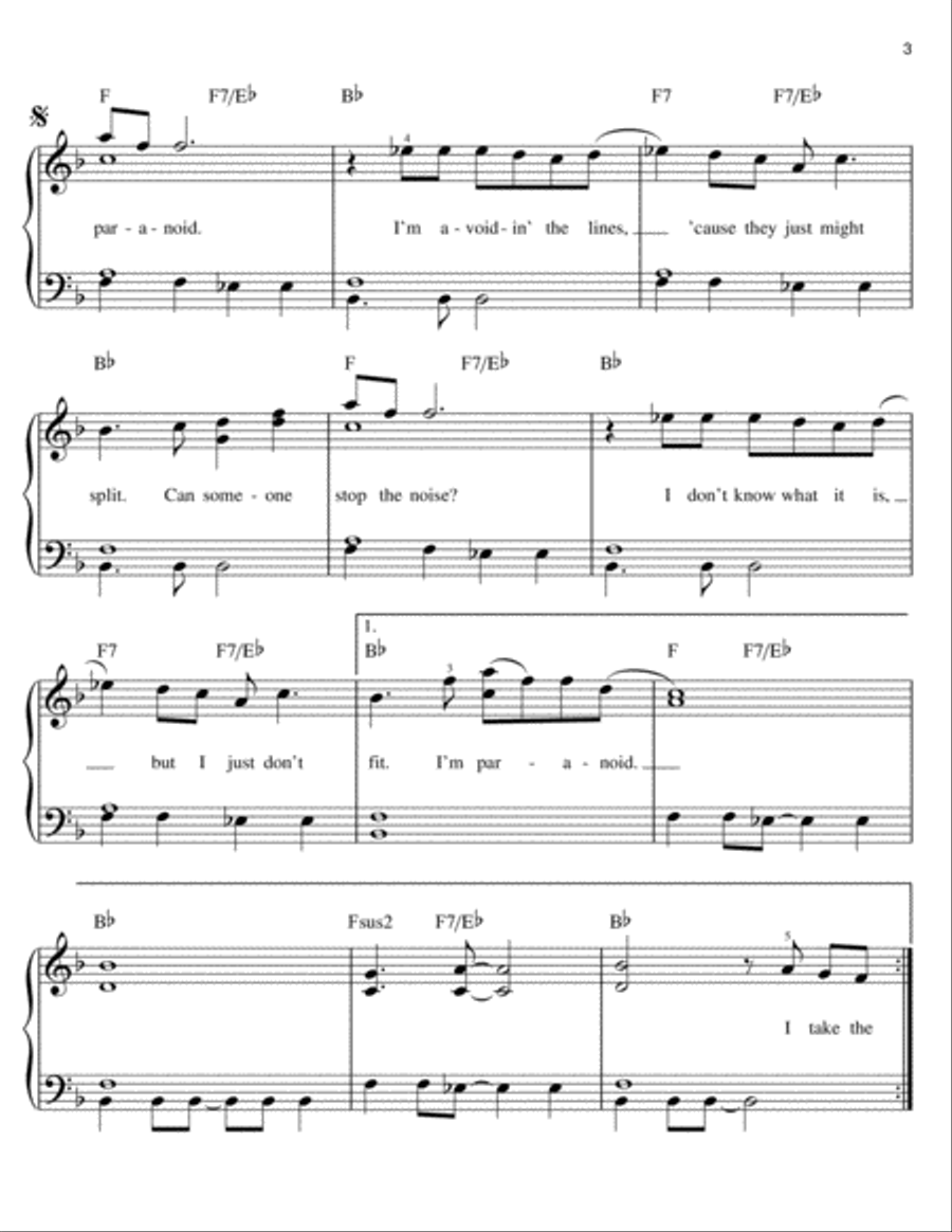 Paranoid Easy Piano scores gallery preview page 3