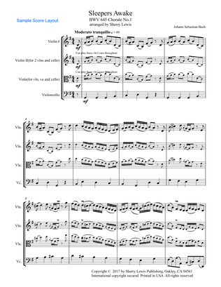 SLEEPERS AWAKE BWV 645 Chorale No.1 String Trio, Intermediate Level for 2 violins and cello or violi