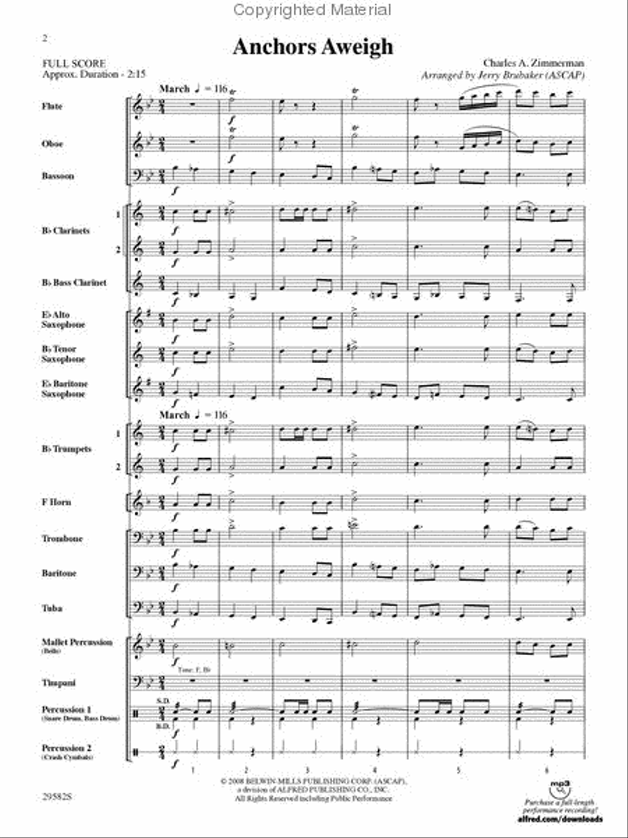 Anchors Aweigh (score only) Concert Band scores gallery preview page 2