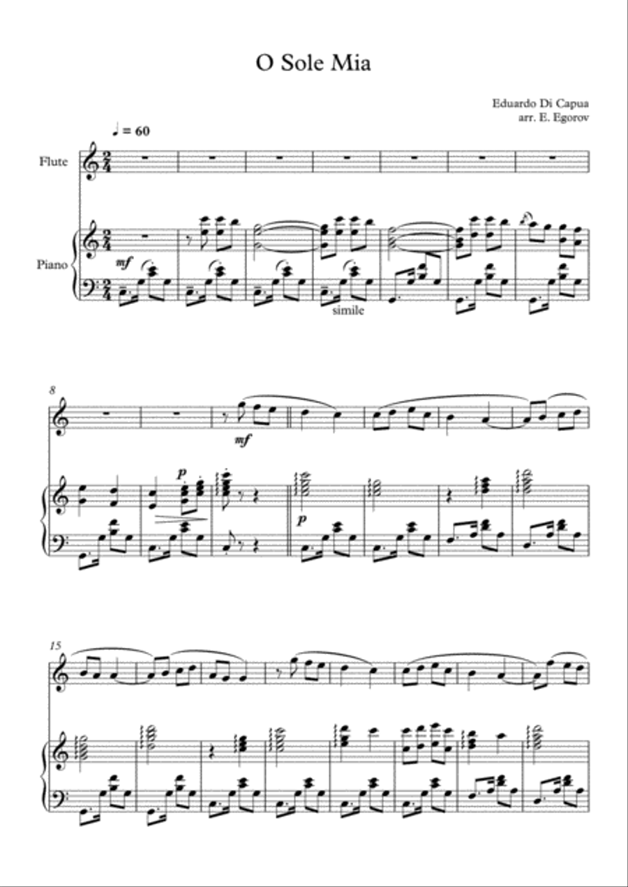 O Sole Mio, Eduardo Di Capua, For Flute & Piano Flute Solo scores gallery preview page 2